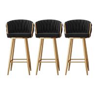 HUIRUITON Velvet Swivel Bar Stools Set of 2, Modern Counter Height Bar Chairs with Weaved Backrest Barstools with Footrest(Black,75cm)