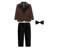 HUIWDP - Conjunto de traje infantil de estilo británico para otoño e invierno, vestido de piano para primer cumpleaños, Café + 3 unidades, 130 cm