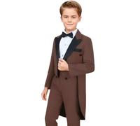 HUIWDP - Conjunto de traje para niños, ropa formal, estilo francés, estilo británico, traje de cola de golondrina, chaqueta, piano, ceremonia, ropa formal, marrón, 4 años