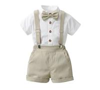 HUIWDP - Traje formal de cumpleaños para bebé, ropa infantil, manga corta, corbatín, camisa con tirantes, pantalones, conjuntos casuales, A12., 80