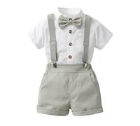 HUIWDP - Traje formal de cumpleaños para bebé, ropa infantil, manga corta, corbatín, camisa con tirantes, pantalones, conjuntos casuales, A1, 70