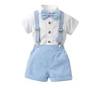 HUIWDP - Traje formal de cumpleaños para bebé, ropa infantil, manga corta, corbatín, camisa con tirantes, pantalones, conjuntos casuales, A4., 140 cm