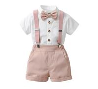HUIWDP - Traje formal de cumpleaños para bebé, ropa infantil, manga corta, corbatín, camisa con tirantes, pantalones, conjuntos casuales, A6., 140 cm
