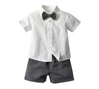 HUIWDP - Traje formal de cumpleaños para bebé, ropa infantil, manga corta, corbatín, camisa con tirantes, pantalones, conjuntos casuales, B3., 80