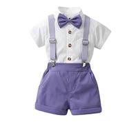 HUIWDP - Traje formal de cumpleaños para bebé, ropa infantil, manga corta, corbatín, camisa con tirantes, pantalones, conjuntos casuales, A5., 80