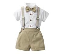HUIWDP - Traje formal de cumpleaños para bebé, ropa infantil, manga corta, corbatín, camisa con tirantes, pantalones, conjuntos casuales, A13, 70