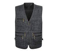 Huixin Gilet Hommes Reporter Extérieur Photographie Sans Manches Gilet Safari Loisirs Gilet Avec Beaucoup De Poches Chasse Pêche Camping (Color : Grau, Size : SG)