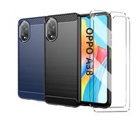 HuiYouMY 2Pcs Funda con Cristal Templado 2Pcs Protectora Capa Compatible with OPPO A38 4G Antigolpes Fundas Carcasa Compatible with OPPO A38 4G Silicona Funda de Móvil Black+Navy