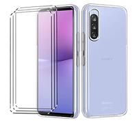 HuiYouMY [3 + 1] para Sony Xperia 10V Funda + 3 x Cristal Templado - Transparente Carcasa y Cristales Protector de Pantalla TPU Silicona Suave Gel Caja Cover Tapa Caso Carcasa Cubierta -Clear