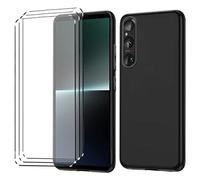 HuiYouMY [3 + 1] para Sony Xperia 1V Funda + 3 x Cristal Templado - Black Carcasa y Cristales Protector de Pantalla TPU Silicona Suave Gel Caja Cover Tapa Caso Carcasa Cubierta -Black