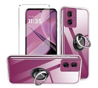 HuiYouMY Funda con Cristal Templado 1Pcs con 1Pcs Ring, Protectora Capa Compatible with Motorola Moto G55 Antigolpes Fundas Carcasa Compatible with Motorola Moto G55 Silicona Funda de Móvil Clear