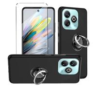 HuiYouMY Funda con Cristal Templado 1Pcs con 1Pcs Ring, Protectora Capa Compatible with ZTE Blade A75 Antigolpes Fundas Carcasa Compatible with ZTE Blade A75 Silicona Funda de Móvil Black