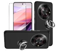HuiYouMY Funda con Cristal Templado 1Pcs con 1Pcs Ring, Protectora Capa Compatible with ZTE Blade A75 5G Antigolpes Fundas Carcasa Compatible with ZTE Blade A75 5G Silicona Funda de Móvil Black