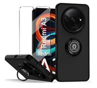 HuiYouMY Funda con Cristal Templado 1Pcs Protectora Capa Compatible with Xiaomi Redmi A3 Antigolpes Fundas Carcasa Silicona Funda de Móvil Cristal antirotura Soporte Giratorio de 360 °