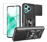 HuiYouMY Funda + Cristal Templado Protectora Capa Compatible with Honor 400 Lite 5G Fundas Funda de Móvil Cristal antirotura con Cubierta Deslizante de la Cámara, Soporte Giratorio de 360 ° Black