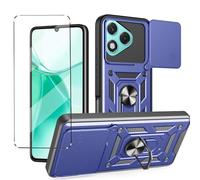 HuiYouMY Funda + Cristal Templado Protectora Capa Compatible with Honor 400 Lite 5G Fundas Funda de Móvil Cristal antirotura con Cubierta Deslizante de la Cámara, Soporte Giratorio de 360 ° Navy