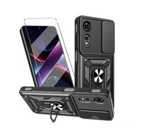 HuiYouMY Funda + Cristal Templado Protectora Capa Compatible with Nubia Neo 2 5G Fundas Funda de Móvil Cristal antirotura con Cubierta Deslizante de la Cámara, Soporte Giratorio de 360 ° Black