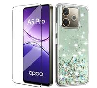 HuiYouMY Funda Glitter Bling con Cristal Templado 1Pcs Protectora Capa Compatible with OPPO A5 Pro Antigolpes Fundas Carcasa Silicona Funda de Móvil Cristal antirotura Verde