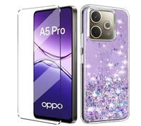 HuiYouMY Funda Glitter Bling con Cristal Templado 1Pcs Protectora Capa Compatible with OPPO A5 Pro Antigolpes Fundas Carcasa Silicona Funda de Móvil Cristal antirotura Morado