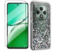 HuiYouMY Funda Glitter Bling con Cristal Templado 1Pcs Protectora Capa Compatible with OPPO Reno12 FS / 12 F Antigolpes Fundas Carcasa Silicona Funda de Móvil Cristal antirotura Clear