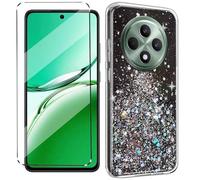 HuiYouMY Funda Glitter Bling con Cristal Templado 1Pcs Protectora Capa Compatible with OPPO Reno12 FS / 12 F Antigolpes Fundas Carcasa Silicona Funda de Móvil Cristal antirotura Negro