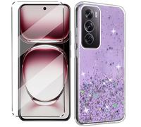 HuiYouMY Funda Glitter Bling con Cristal Templado 1Pcs Protectora Capa Compatible with OPPO Reno12 Pro Antigolpes Fundas Carcasa Silicona Funda de Móvil Cristal antirotura Morado