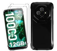 HuiYouMY Funda para Blackview Fort 1 (6.56") con 2 Piezas Cristal Templado Protector de Pantalla, Black Silicona Case Fuerte protección de Suave TPU Funda Carcasa - Negro