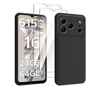 HuiYouMY Funda para Doogee Note 56/56 Pro/56 Plus (6.56") con 2 Piezas Cristal Templado Protector de Pantalla, Black Silicona Case Fuerte protección de Suave TPU Funda Carcasa - Negro
