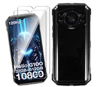 HuiYouMY Funda para Doogee S Cyber Pro (6.58") con 2 Piezas Cristal Templado Protector de Pantalla, Black Silicona Case Fuerte protección de Suave TPU Funda Carcasa - Negro
