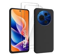 HuiYouMY Funda para TCL 605 (6.67") con 2 Piezas Cristal Templado Protector de Pantalla, Black Silicona Case Fuerte protección de Suave TPU Funda Carcasa - Negro