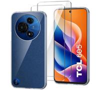 HuiYouMY Funda para TCL 605 (6.67") con 2 Piezas Cristal Templado Protector de Pantalla, Transparente Silicona Case, Fuerte protección de Suave TPU Carcasa - Clear