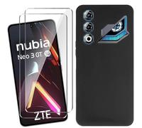 HuiYouMY Funda para ZTE Nubia Neo 3 GT 5G (6.8") con 2 Piezas Cristal Templado Protector de Pantalla, Black Silicona Case Fuerte protección de Suave TPU Funda Carcasa - Negro