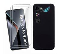 HuiYouMY Funda para ZTE Nubia Neo 5 GT (6.8") con 2 Piezas Cristal Templado Protector de Pantalla, Black Silicona Case Fuerte protección de Suave TPU Funda Carcasa - Negro
