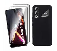 HuiYouMY Funda para ZTE Nubia Neo 5 Pro (6.8") con 2 Piezas Cristal Templado Protector de Pantalla, Black Silicona Case Fuerte protección de Suave TPU Funda Carcasa - Negro