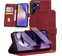 HuiYouMY Funda Tapa Libro Movil Carcasa PU Cuero con Cristal Templado Protectora Capa para HMD Pulse Pro/Plus Fundas Carcasa [Ranura Tarjeta][Función Soporte] Funda de Móvil Cristal antirotura Red