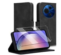 HuiYouMY Funda Tapa Libro Movil Carcasa PU Cuero con Cristal Templado Protectora Capa para TCL 60 Nxtpaper Fundas Carcasa [Ranura Tarjeta][Función Soporte] Funda de Móvil Cristal antirotura Negro