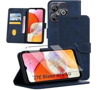 HuiYouMY Funda Tapa Libro Movil Carcasa PU Cuero con Cristal Templado Protectora Capa para ZTE Blade V70 Vita Fundas Carcasa [Ranura Tarjeta][Función Soporte] Funda de Móvil Cristal antirotura Navy