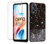HuiYouMY Funda y Cristal Templado 1Pcs Protectora Capa Compatible with OPPO A38/A18 Antigolpes Fundas Carcasa Compatible with OPPO A38/A18 Silicona Funda de Móvil Glitter Bling