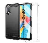 HuiYouMY Funda y Cristal Templado 2Pcs Protectora Capa Compatible with OPPO A38 4G Antigolpes Fundas Carcasa Compatible with OPPO A38 4G Silicona Funda de Móvil Black