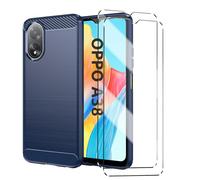 HuiYouMY Funda y Cristal Templado 2Pcs Protectora Capa Compatible with OPPO A38 4G Antigolpes Fundas Carcasa Compatible with OPPO A38 4G Silicona Funda de Móvil Navy