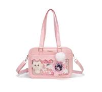 HuiYStar Bolso Ita Bandolera Kawaii Bolso de Hombro Japonés con Bolsillo Transparente para Pines Anime y Pompon Desmontable