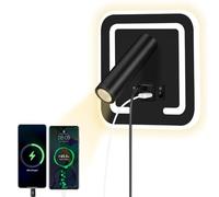 HUIZHOU Aplique de Pared LED 3W + 9W, Lámpara de Lectura con Puerto USB, Luz de Cabecero Giratoria 3000K, Flexible y Moderna para Dormitorio, Escalera y Pasillo (cuadrado Negro)