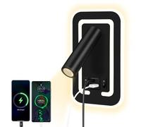 HUIZHOU Lámpara de lectura tipo de pared 3W + 9w lámpara de lectura led, puerto de carga usb, lámpara de cabecera giratoria 3000k, adecuada para dormitorios, escaleras, pasillos (rectangular Negro)