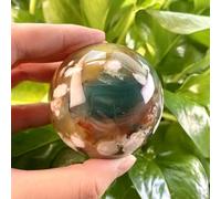 HUJWLBWF Beautiful Green Flower Agate Ball Crystal with Stand Witch Home Decor Gift