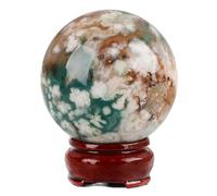 HUJWLBWF Green Cherry Blossom Agate Crystal Sphere|Polished Ball Decoration for Home & Office| Stone Orb Sculpture Figurine,70mm