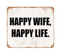 HUJWLBWF Happy Wife Happy Life Sign Funny Marriage Quote Vintage Tin Sign for Man Cave Garage Home Bar Wall Decor Gift for Husband (8 X 12 inch)