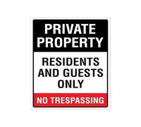 HUJWLBWF Private Property Sign No Trespassing Residents Guests Only Metal Aluminum Sign for Driveway Farm Gate Rural Warning Deterrent Plaque (8 X 12 inch)