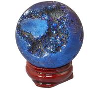 HUJWLBWF Titanium Coated Agate Geode Crystal Sphere Ball with Wooden Stand, Rainbow Quartz Stone Gift Ornament,Dark blue-40mm
