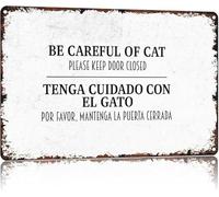 HUJWLBWF Vintage Style Cat Be Careful Sign Metal Tin Sign for Wall-Art in Living Room Kitchen 8 X 12 in