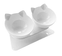 HuKaiL 2 cuencos para gatos, 15 ° de inclinación, comedero para gatos y gatos, cuencos para perros elevados con 359 ml de contenido, accesorios para gatos, juego de cuencos de agua blanco para gatos y